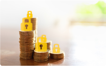 Capital Protection, Worry Free - Gold coins with padlocks